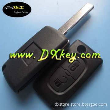 2 button flip key shell for Peugeot key peugeot 407 key cover no battery place with groove blade CE0523